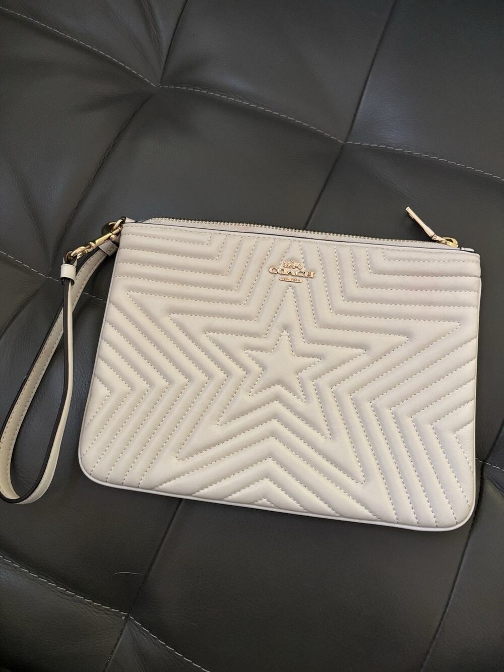 Coach Gallery Pouch With Star Quilting Zip Wristlet Wallet 2647 Chalk